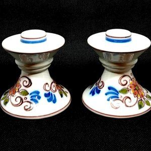 Netherlands Holland Delft, 2 Vintage Royal Tichelaar Makkum Lovely Candleholders